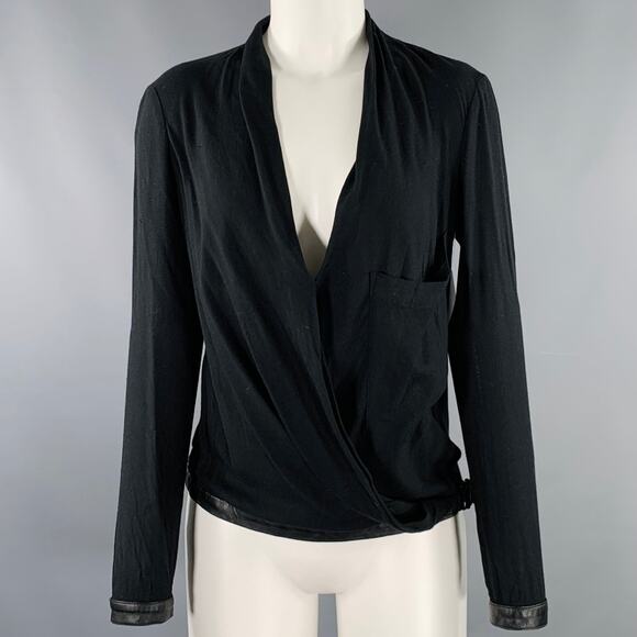 HELMUT LANG Size S Black Viscose Blend V-Neck Casual Top - Picture 1 of 5